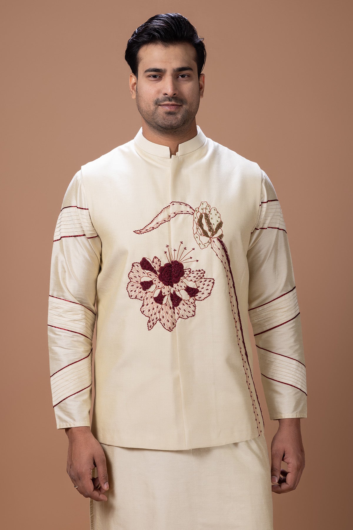 Beige Cotton Flower Kurta Set