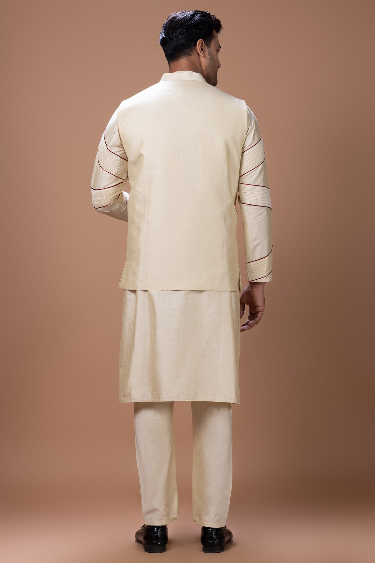 Beige Cotton Flower Kurta Set
