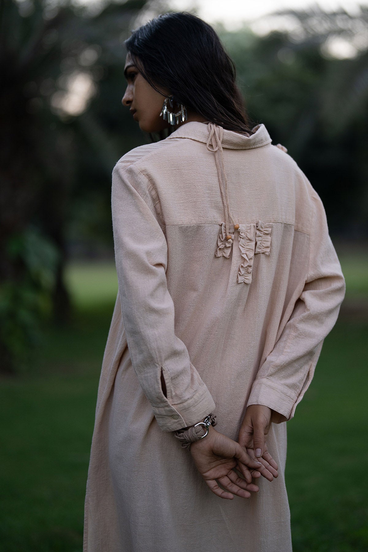 Beige Cotton Gauze Midi Dress