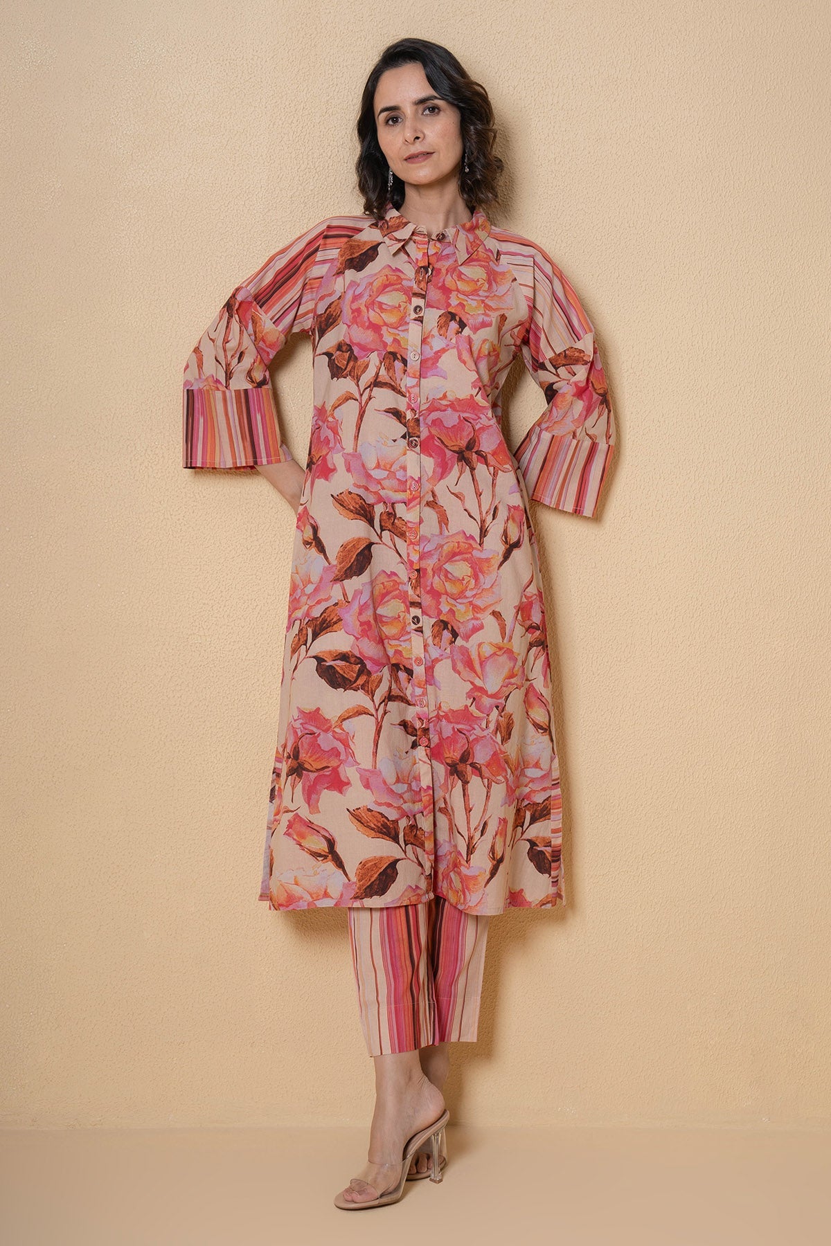 Buy Beige Cotton Kurta And Pants for Women Online at ScrollnShops