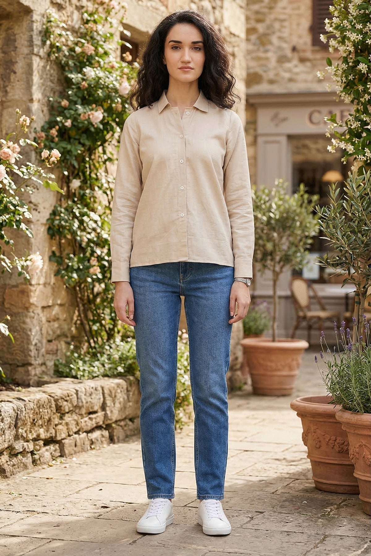 Buy Cotton Linen Beige Collar Shirt for women by Sneha B online available at scrollnshops