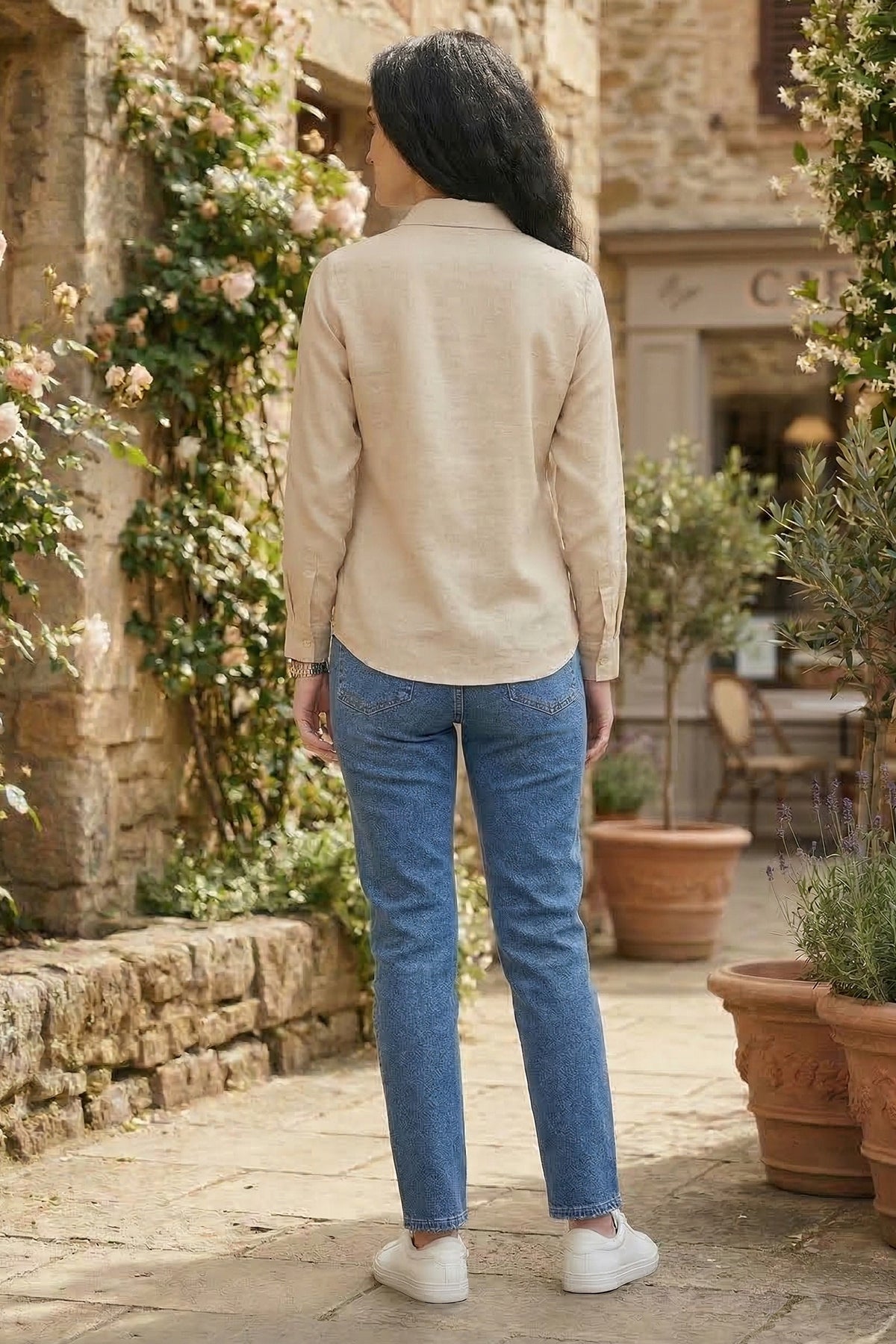 Cotton Linen Beige Collar Shirt