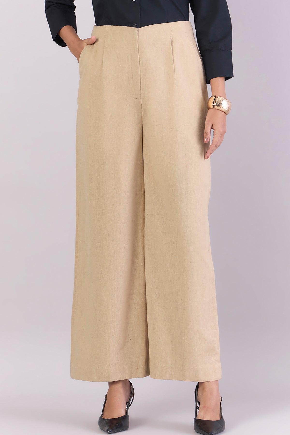 Buy Beige Cotton Loose Fit Trousers by PowerSutra for women online at ScrollnShops