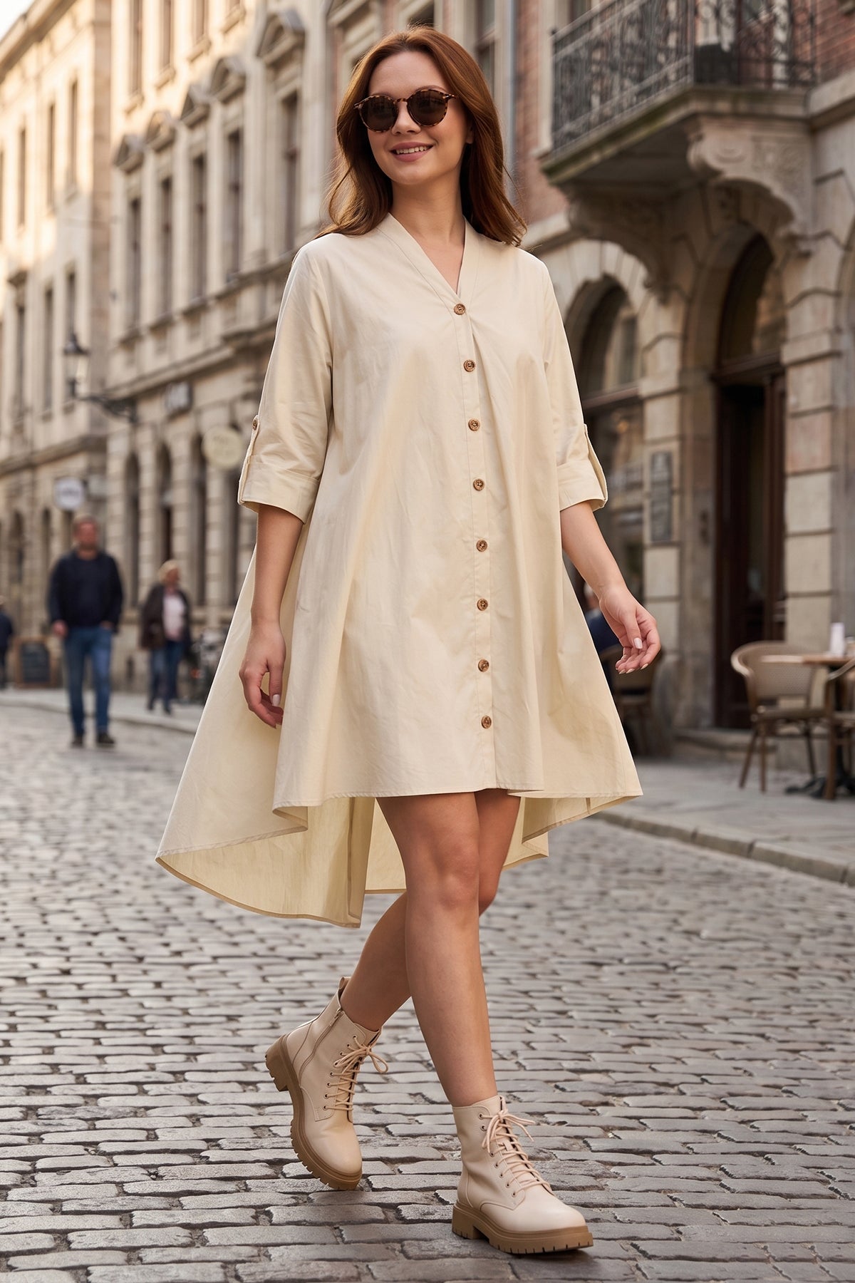 Cotton Beige Oversized Dress