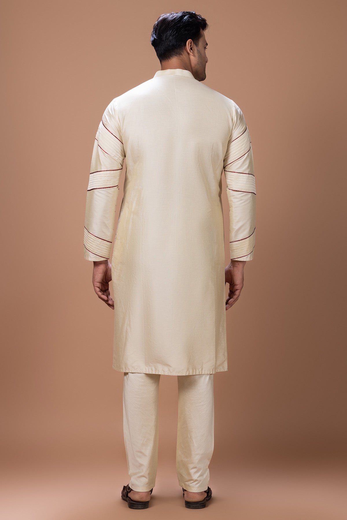 Beige Cotton Pleated Kurta Set