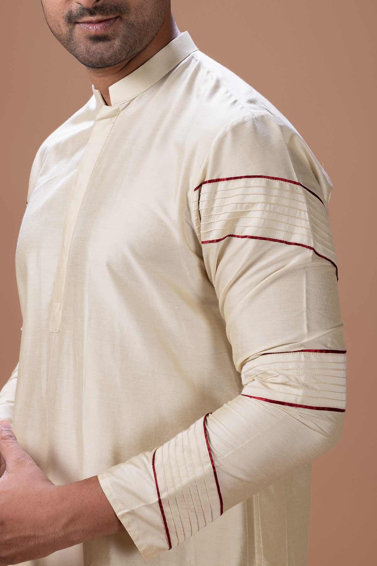 Beige Cotton Pleated Kurta Set
