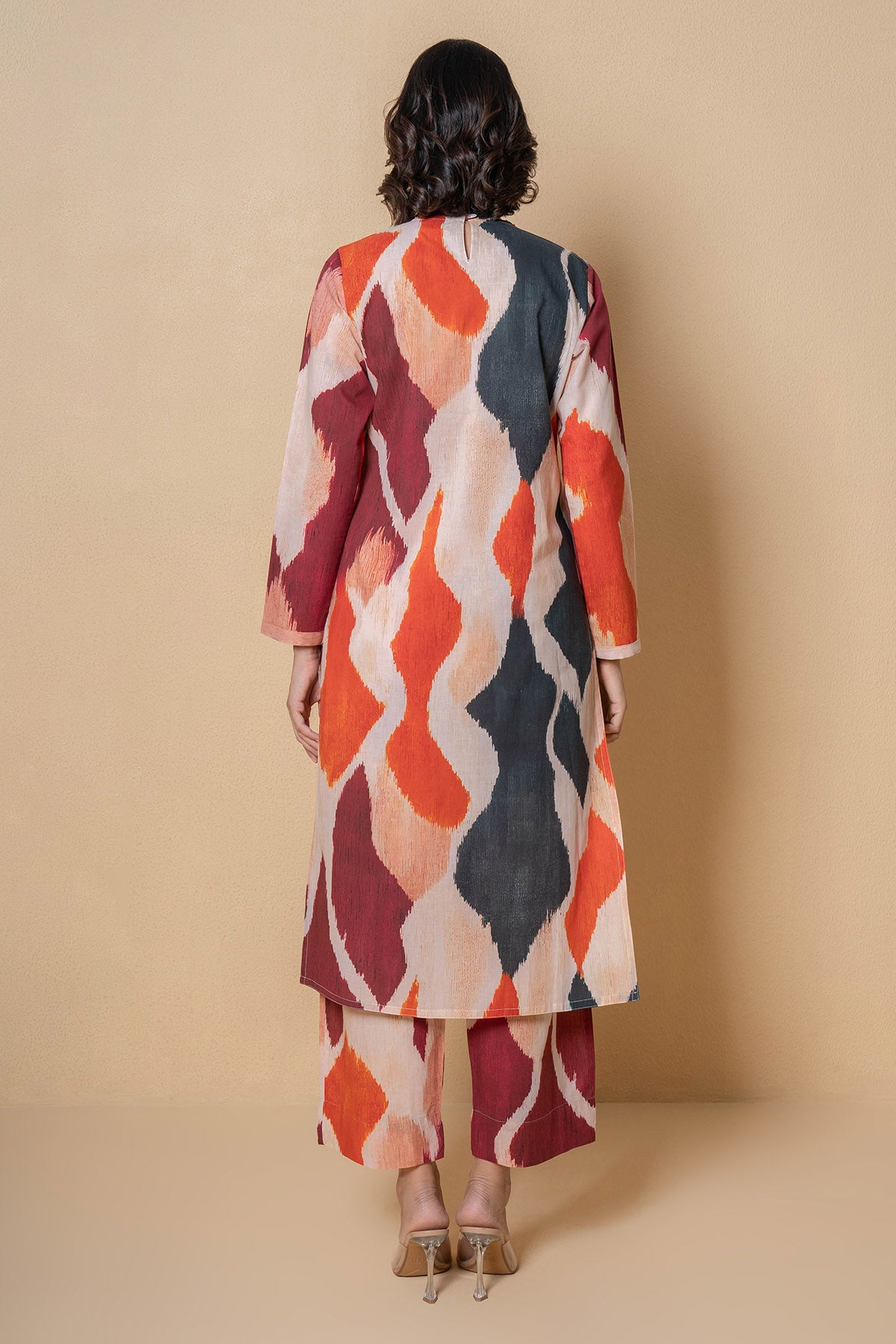 Cotton Print Beige Kurta Set