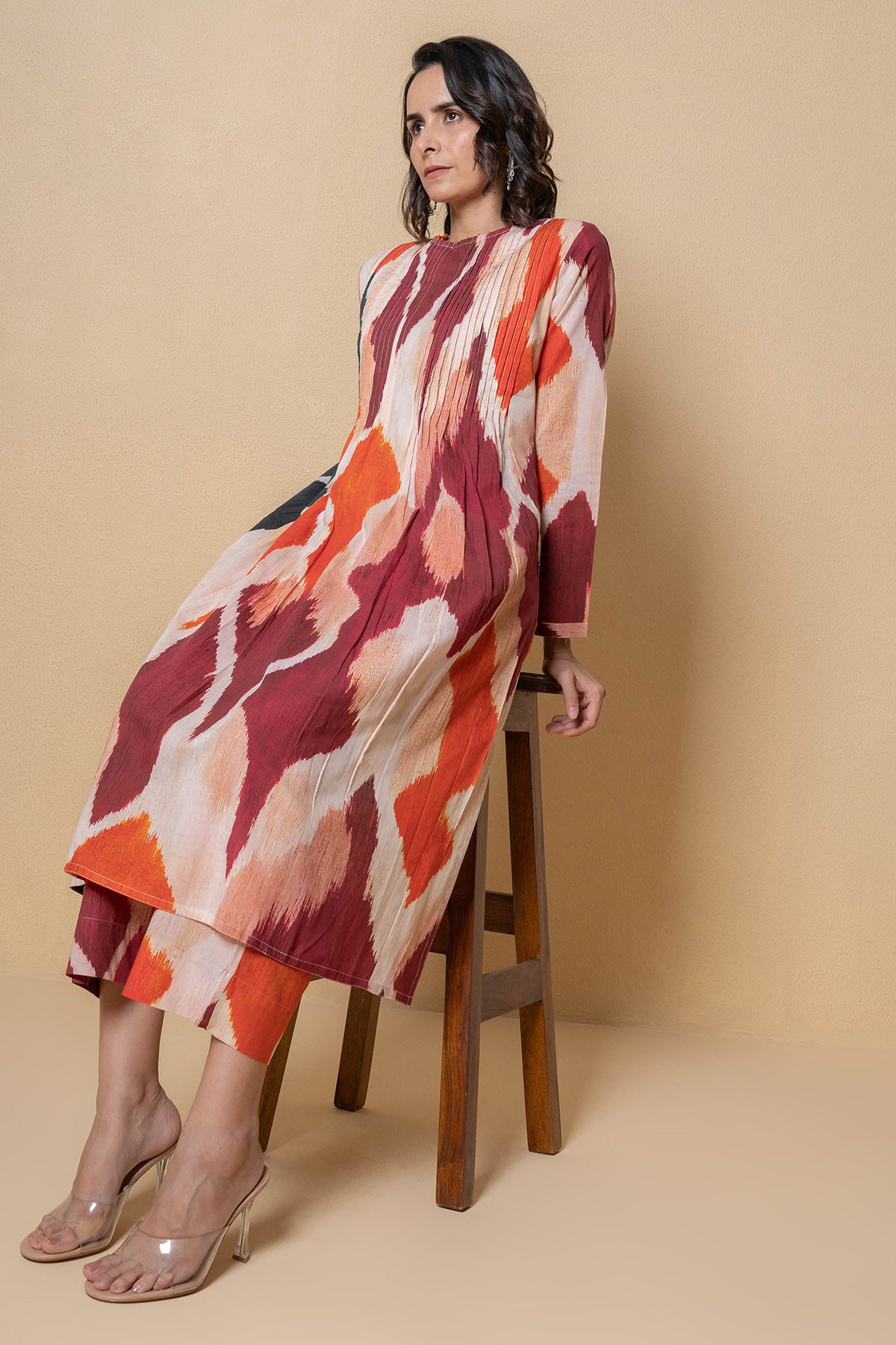 Cotton Print Beige Kurta Set