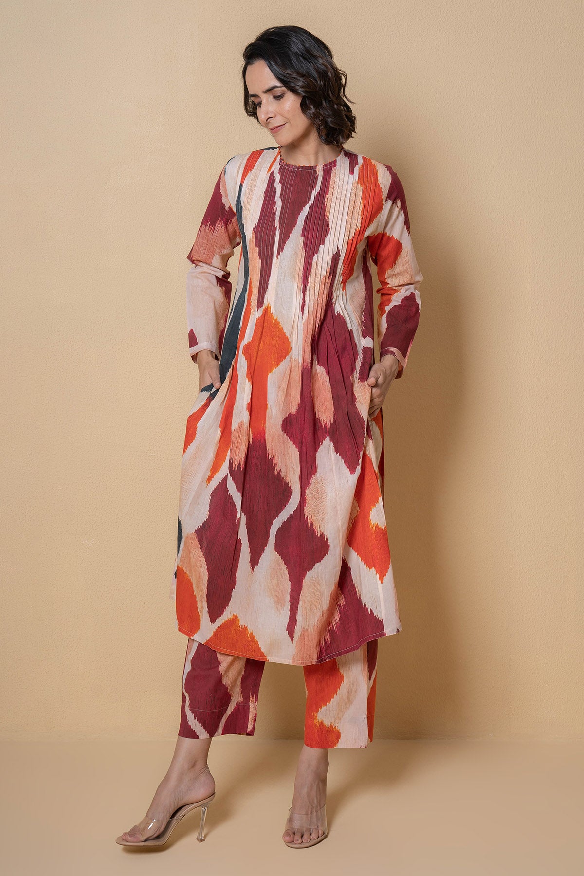 Cotton Print Beige Kurta Set