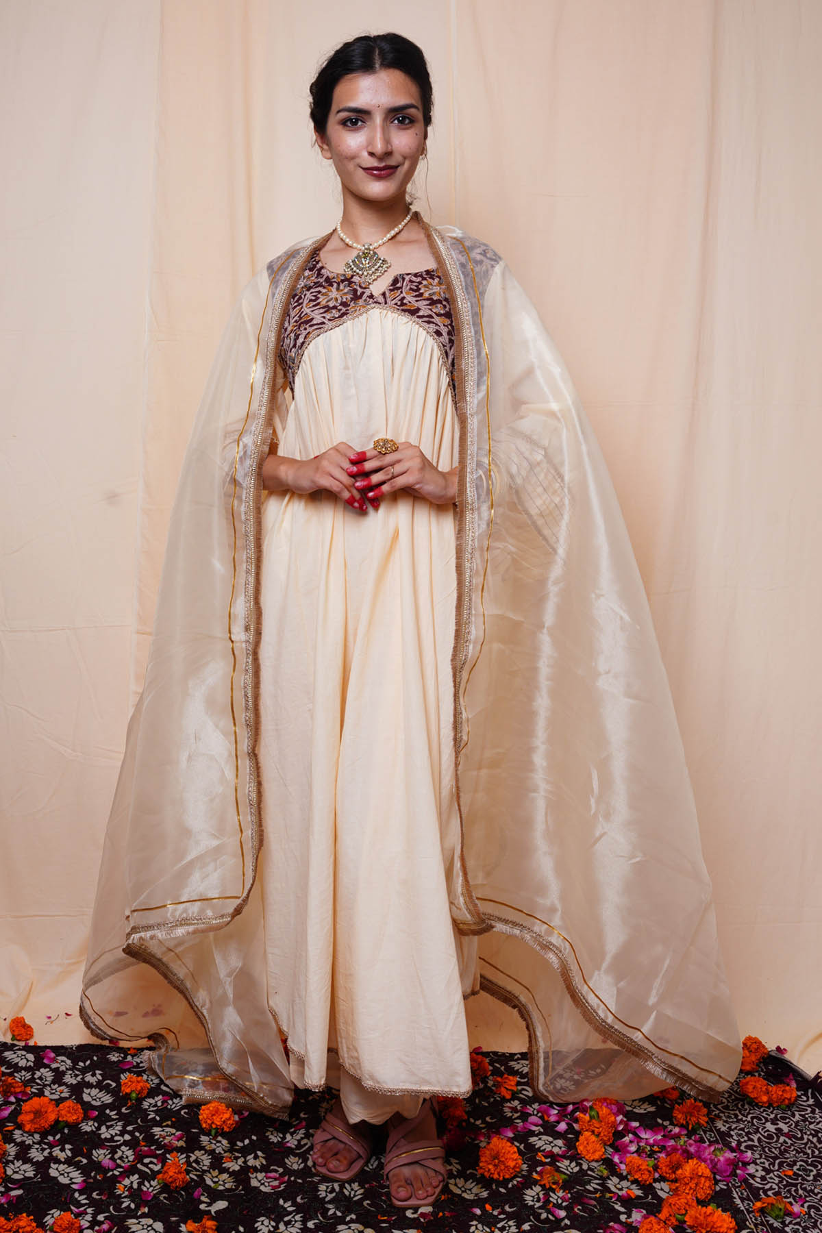 Buy Beige Cotton Printed Kurta Set for Women Online