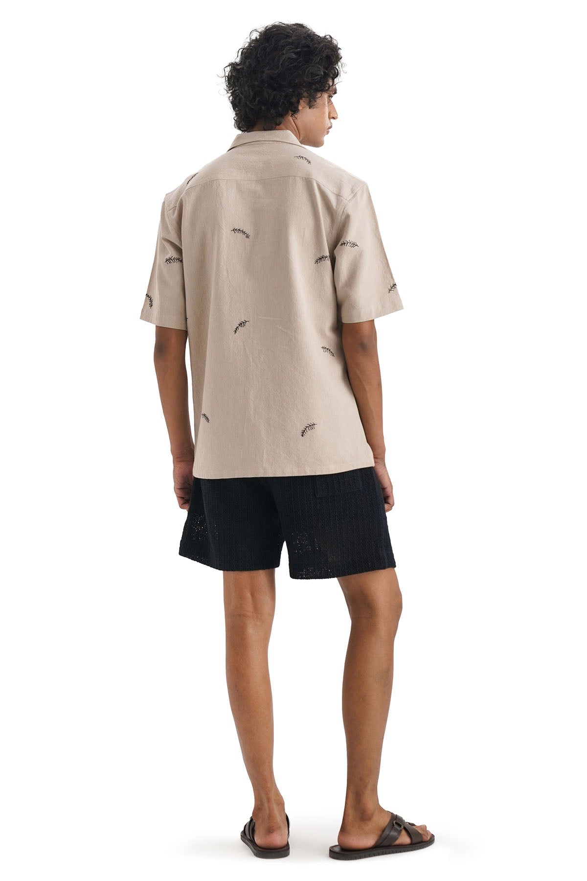 Beige Cotton Short Sleeves Shirt