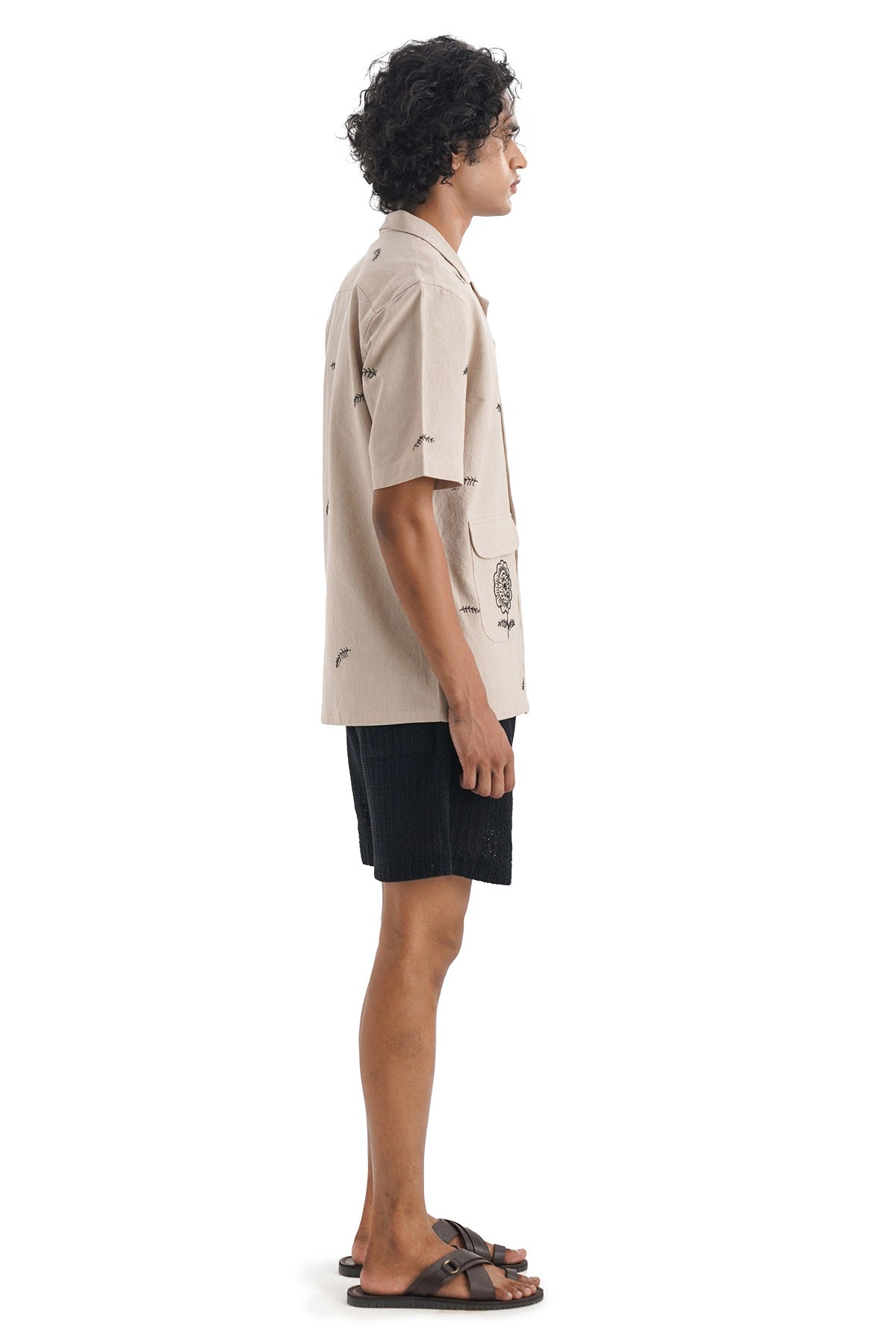 Beige Cotton Short Sleeves Shirt