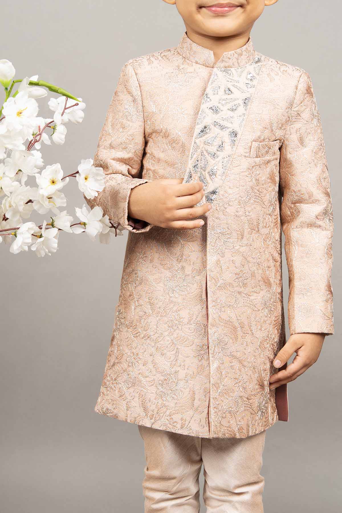 Beige Cotton Silk Sherwani Set