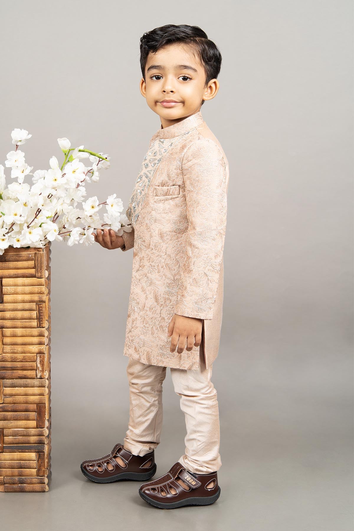 Beige Cotton Silk Sherwani Set