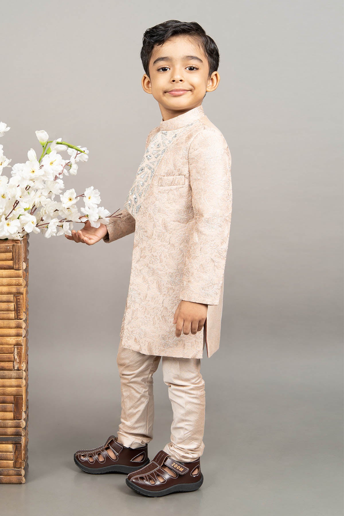 Beige Cotton Silk Sherwani Set