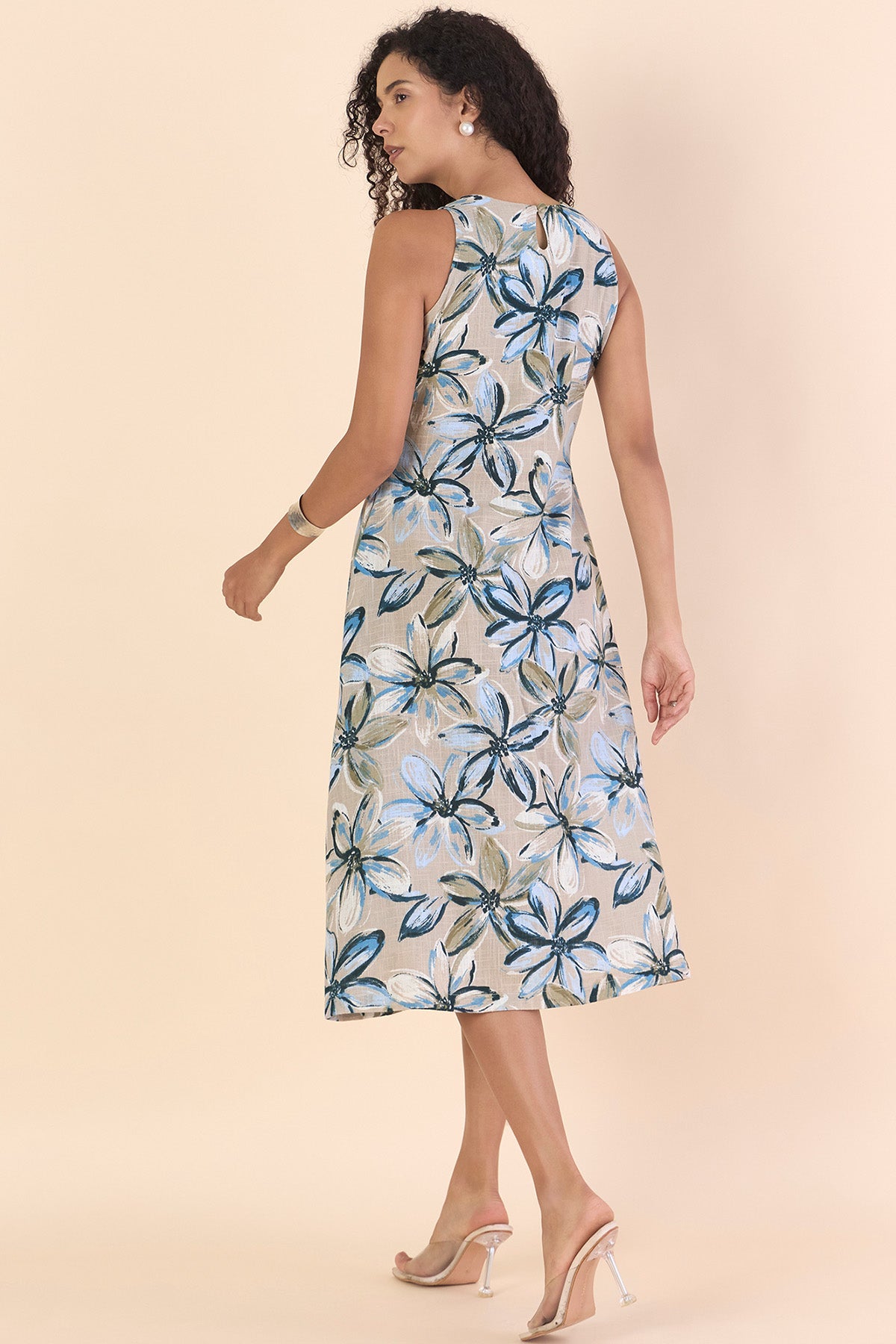 Beige Cotton Sleeveless Dress