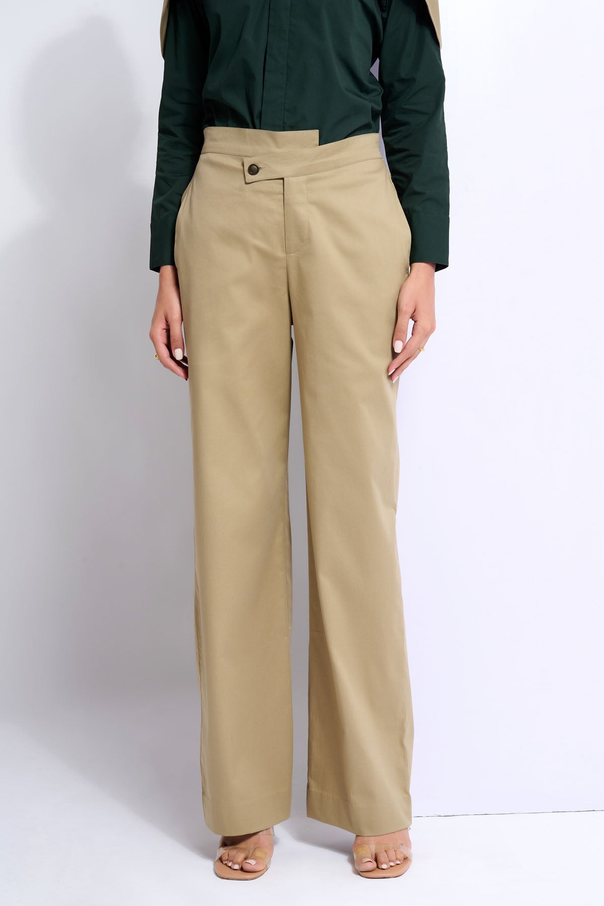 Vanten Beige Cotton Twill Trousers for women online at ScrollnShops