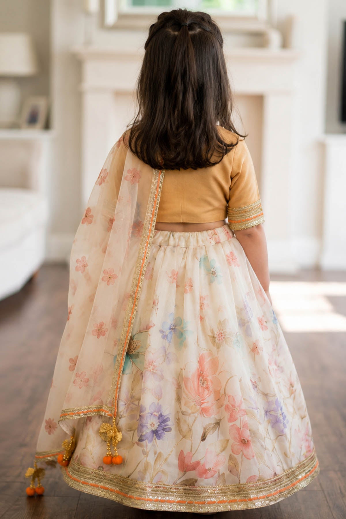 Beige Creame Floral Lehenga Set