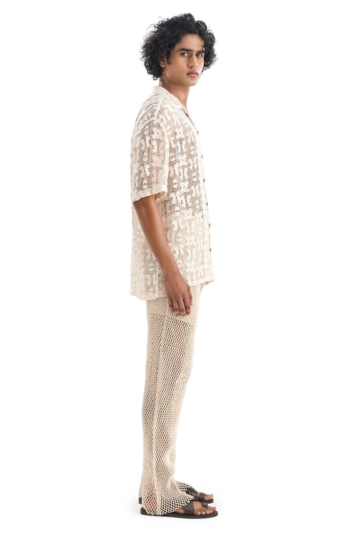 Beige Crochet 100% Cotton Pants