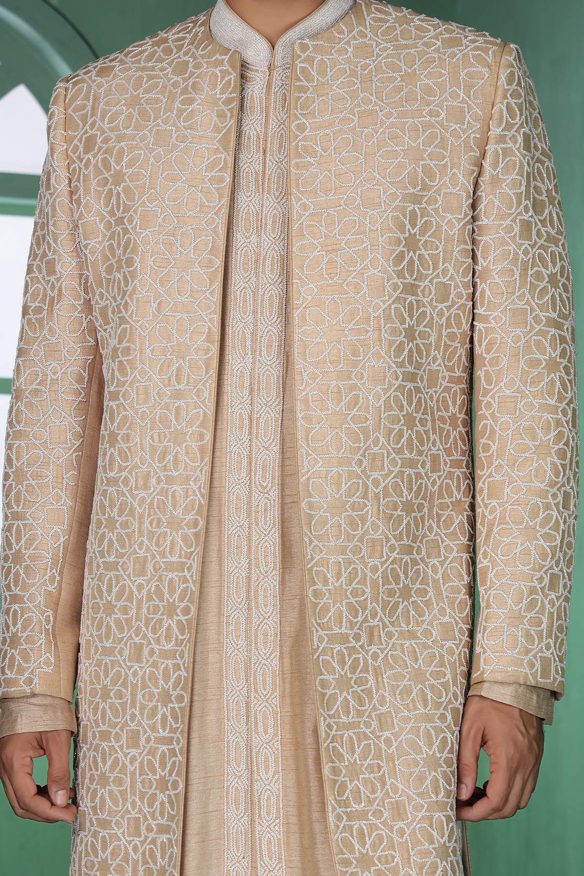 Beige Cutdana Kurta And Pants
