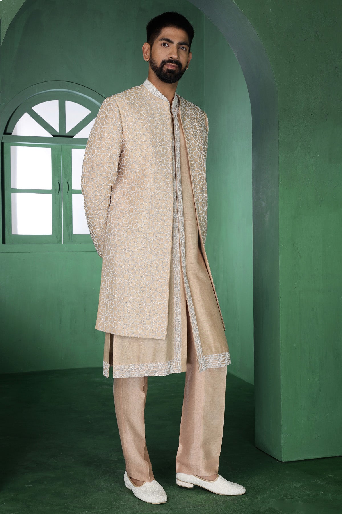 Beige Cutdana Kurta And Pants