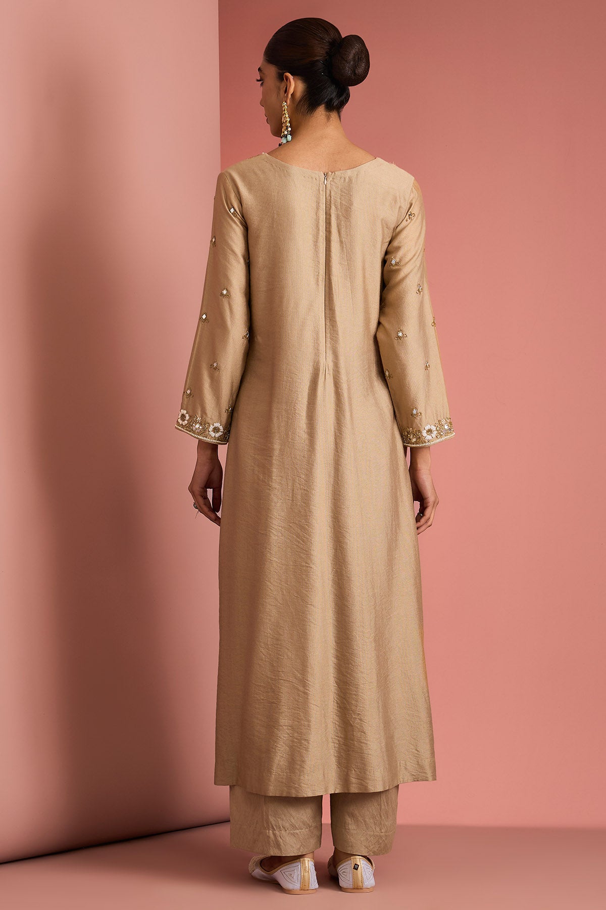 Beige Cutdana & Pearl Kurta Set