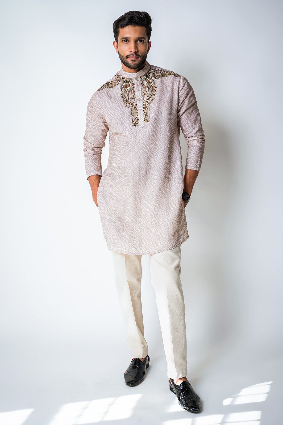 Buy Beige Digital Printed Kurta Set for men by House of Sheriff online available at scrollnshops
