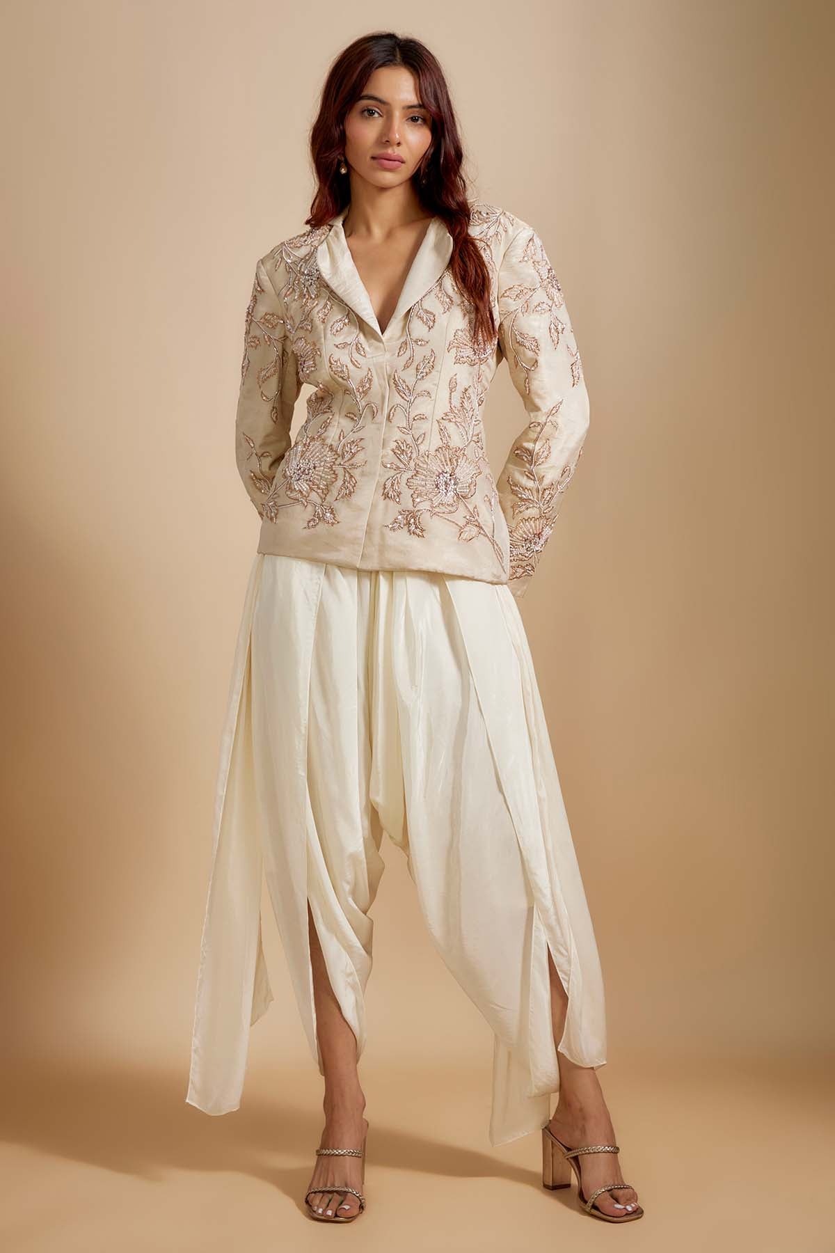 Buy Beige Embellished Jacket & Dhoti by Masumi Mewawalla for women online at ScrollnShops