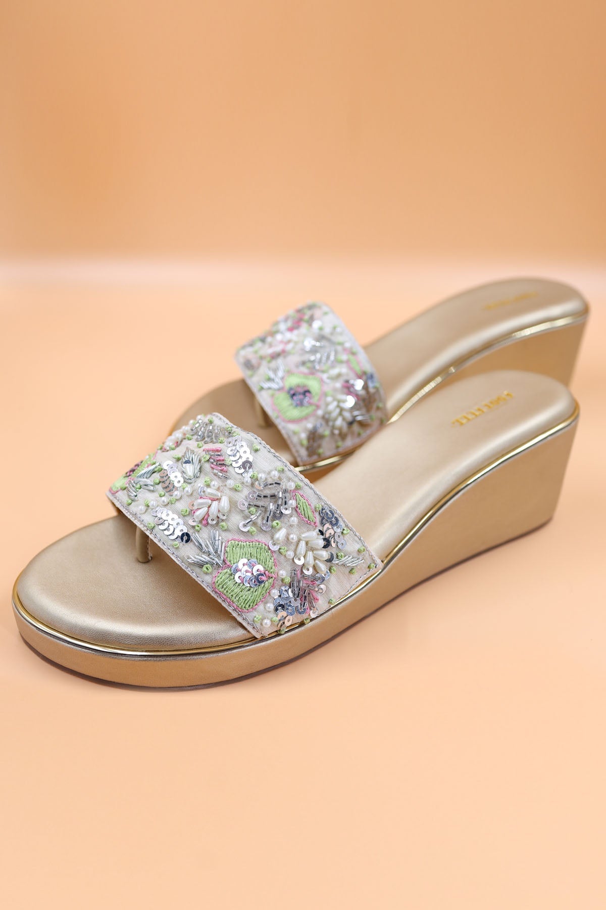 Foot Fuel Beige Embellished Thread Wedges for accessories online at ScrollnShops