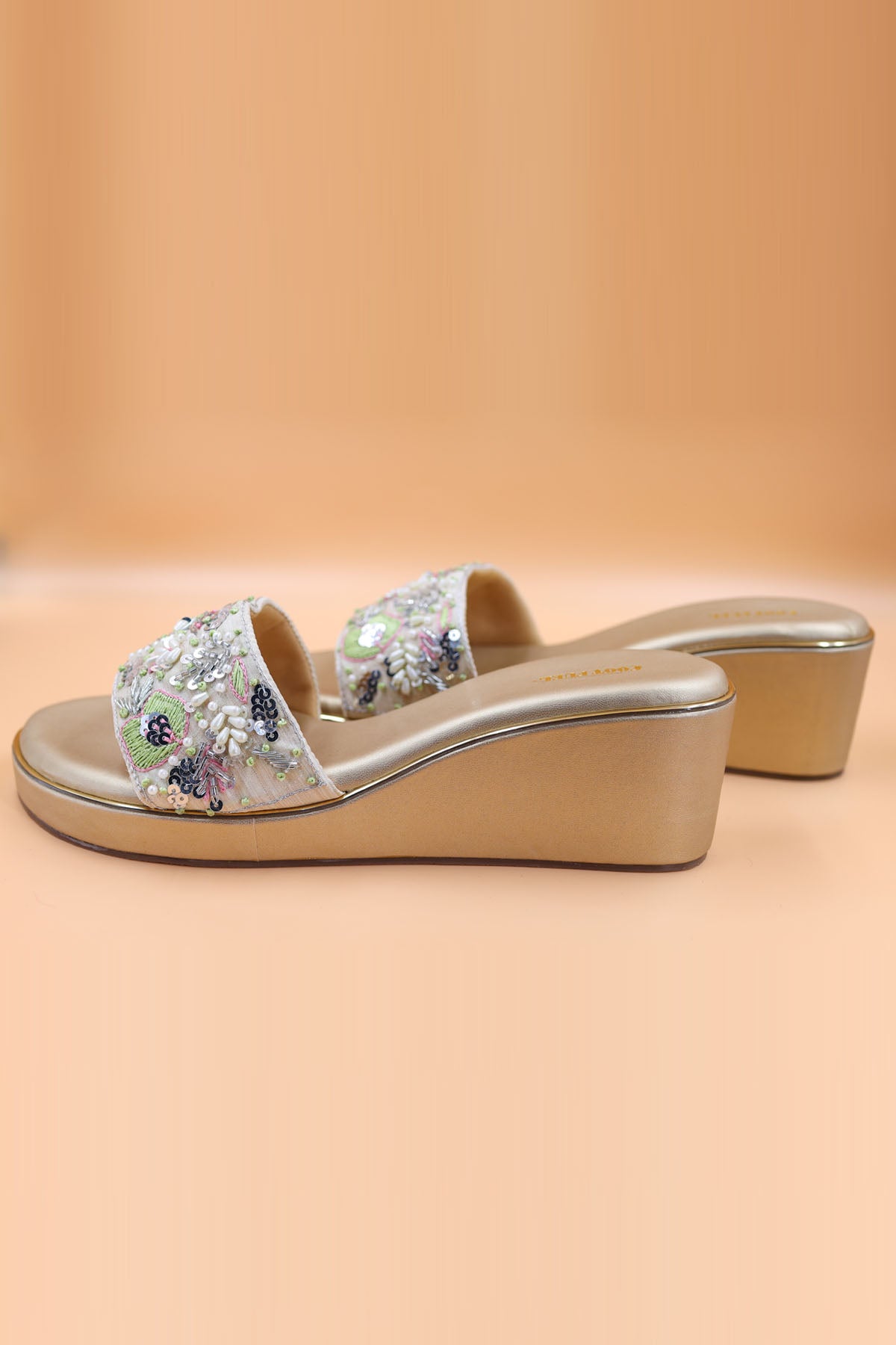 Beige Embellished Thread Wedges