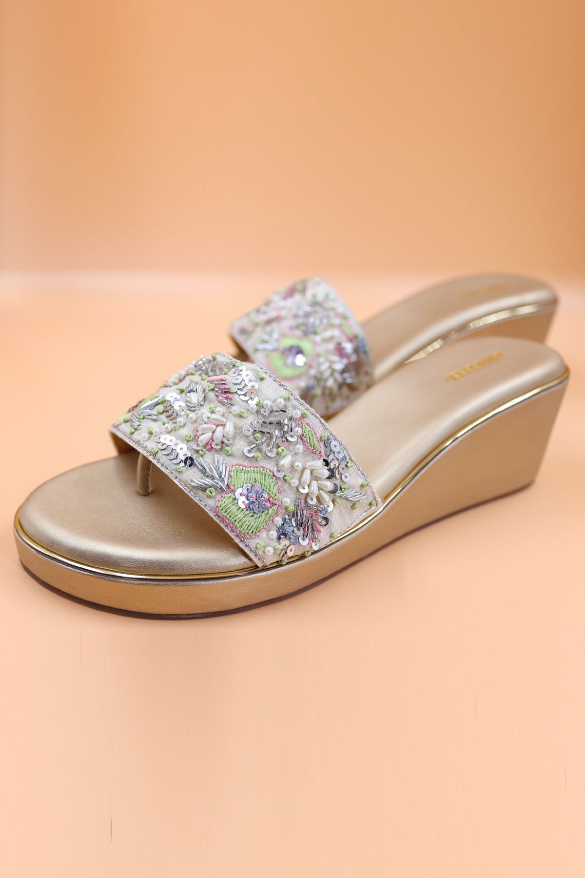 Beige Embellished Thread Wedges