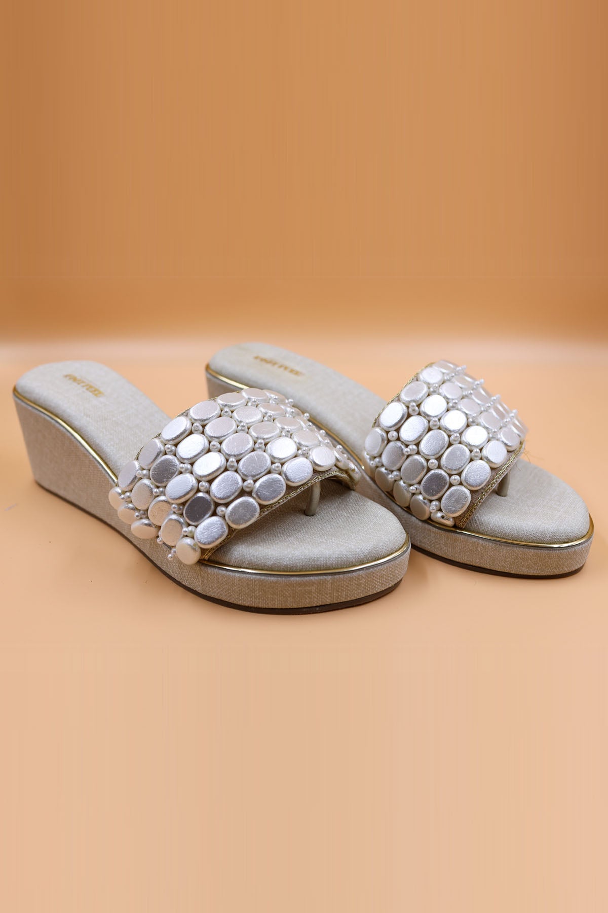 Foot Fuel Beige Embellished Zardosi Wedges for accessories online at ScrollnShops