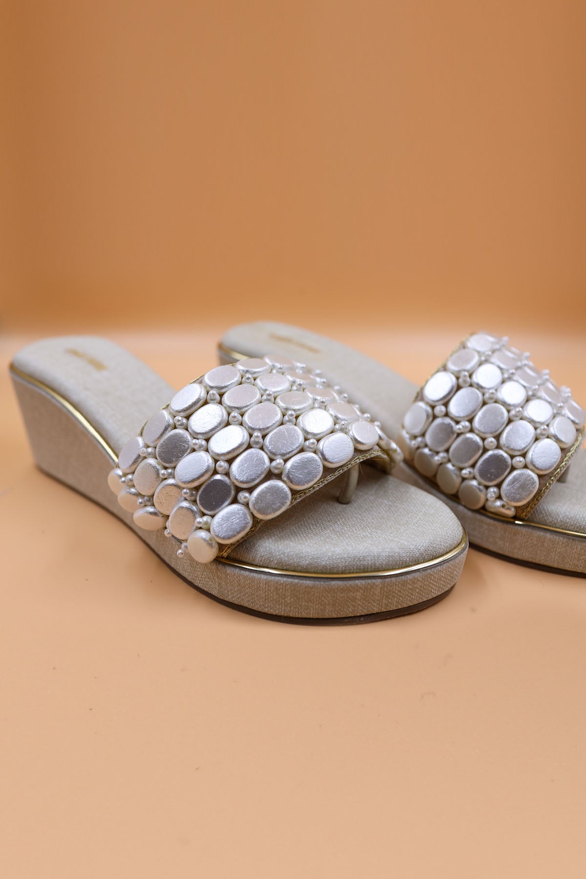 Beige Embellished Zardosi Wedges