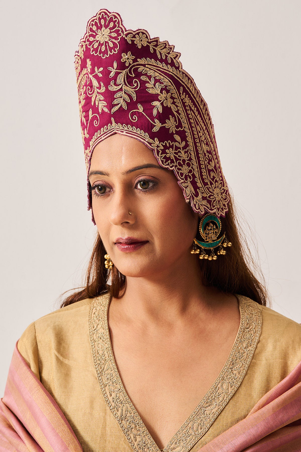 Beige Embroidered Anarkali Set