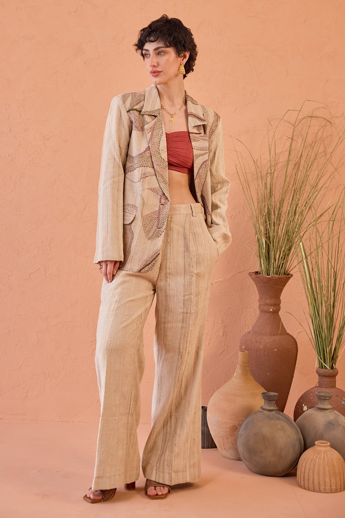 Buy Beige Embroidered Co-ord Set by The Loom Art for women online at ScrollnShops