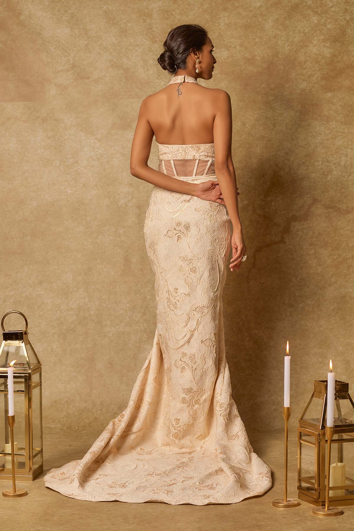 Beige Embroidered Corset Gown