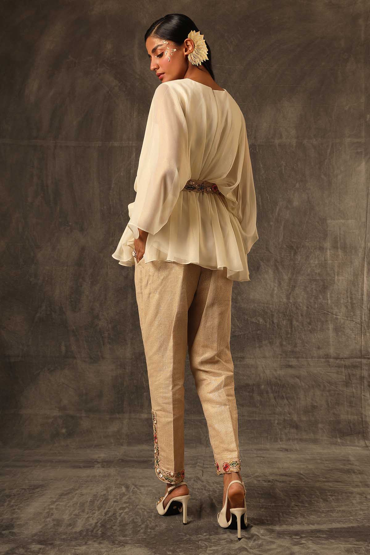 Beige Embroidered Fusion Set