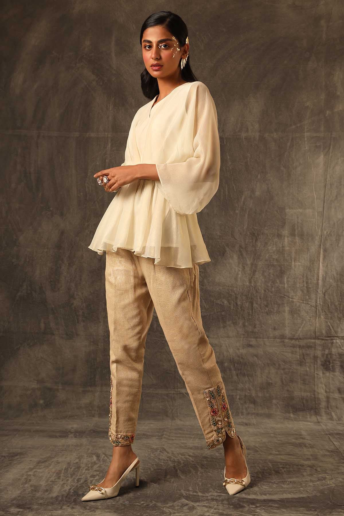 Beige Embroidered Fusion Set