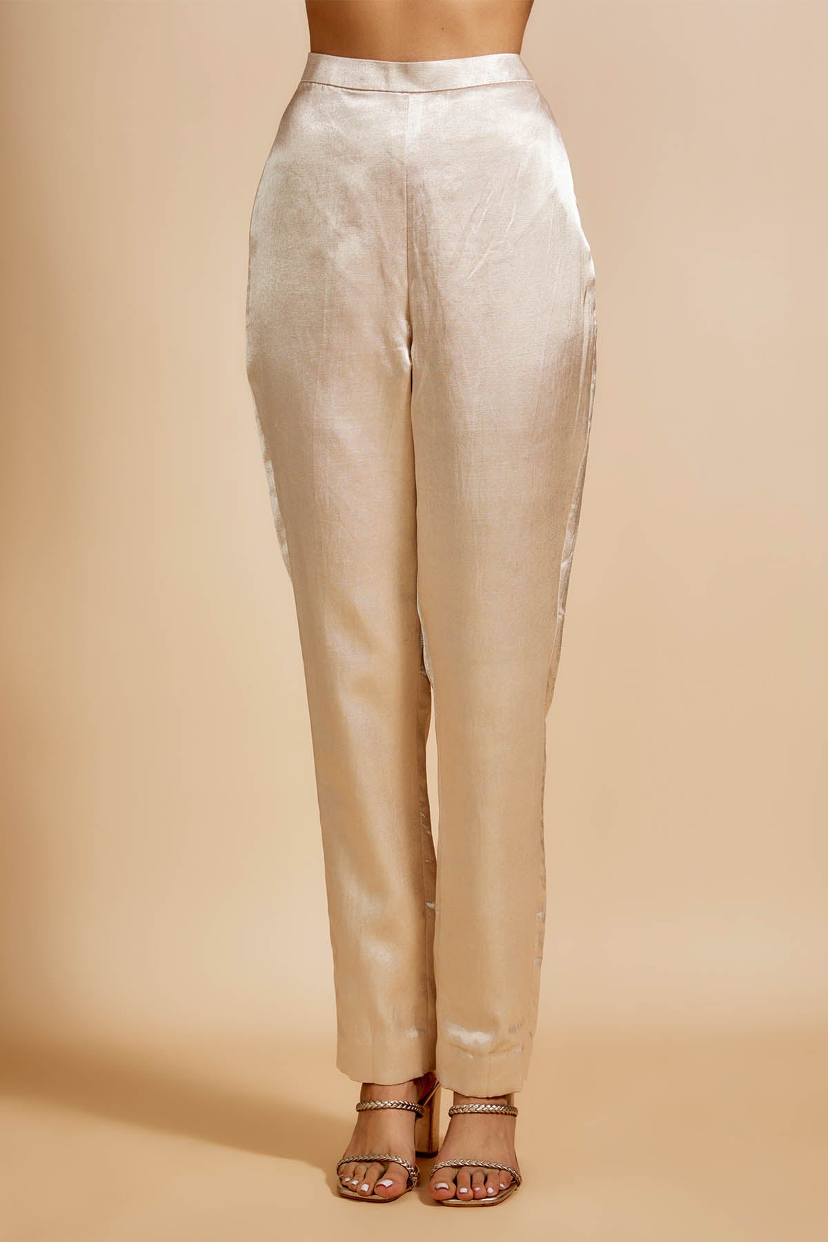 Beige Embroidered Jacket Set