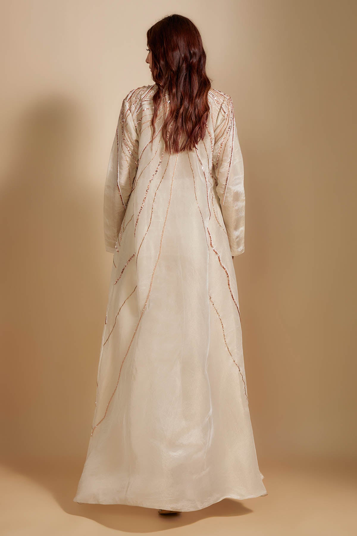 Beige Embroidered Jacket Set