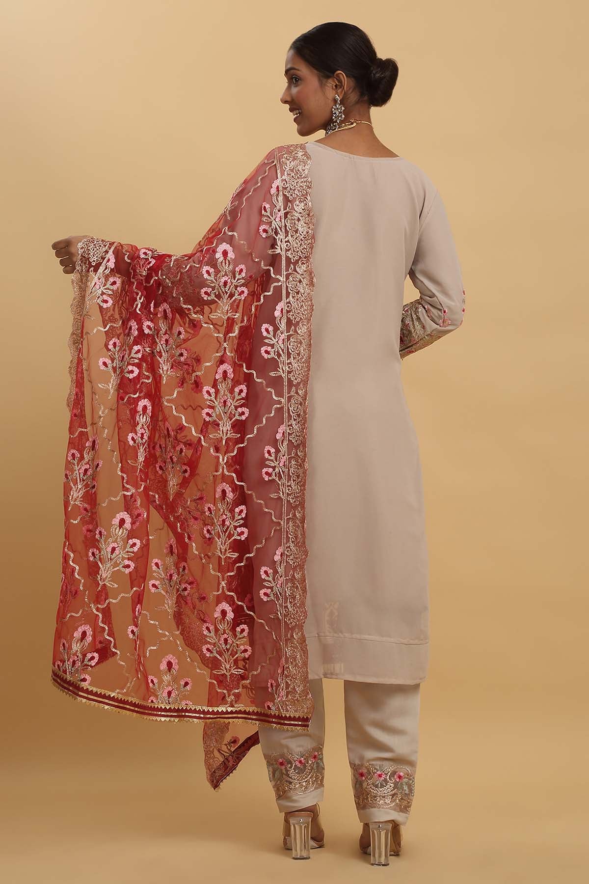 Beige Embroidered Kurta Set