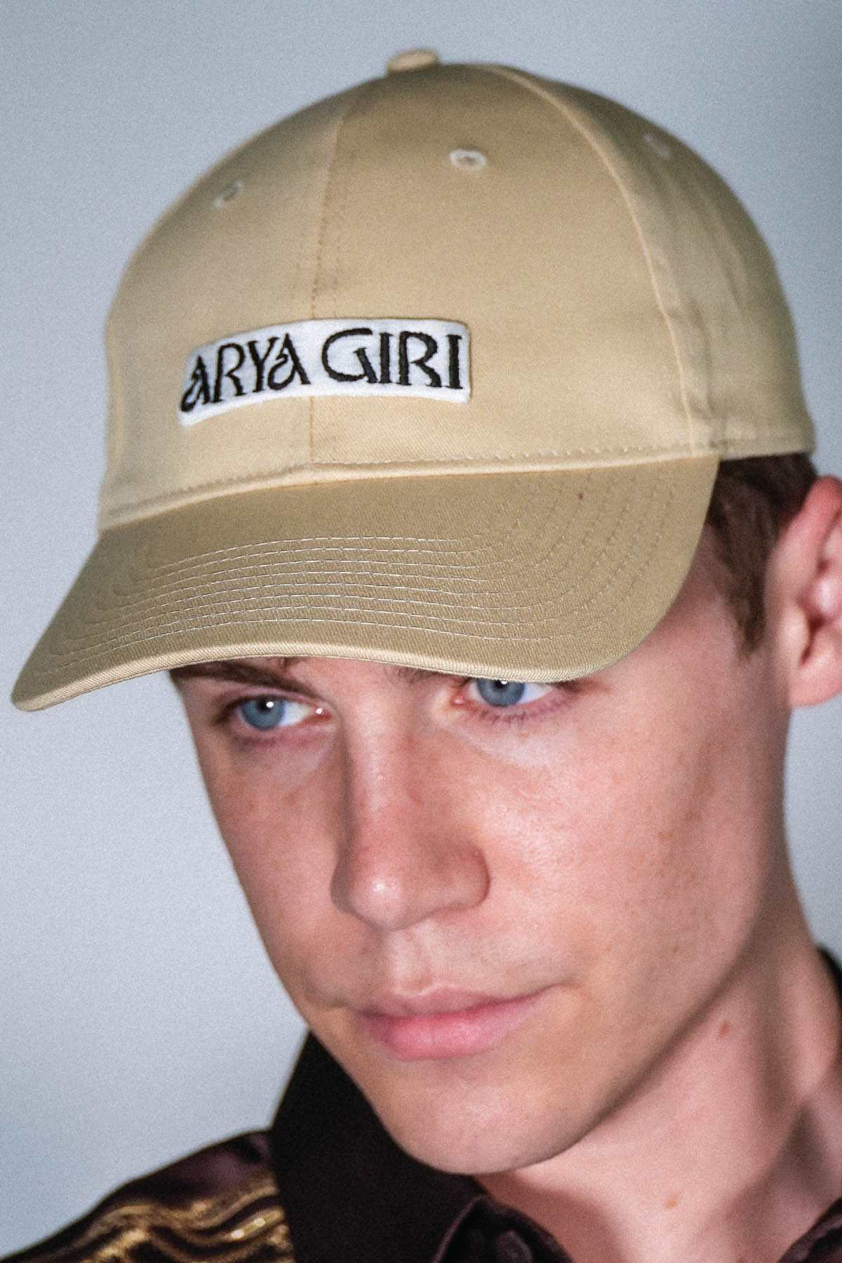 Beige Embroidered Logo Cap