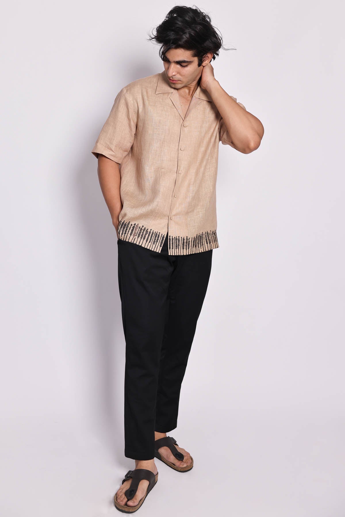 Arya Giri Beige Embroidered Logo Shirt for men online at ScrollnShops