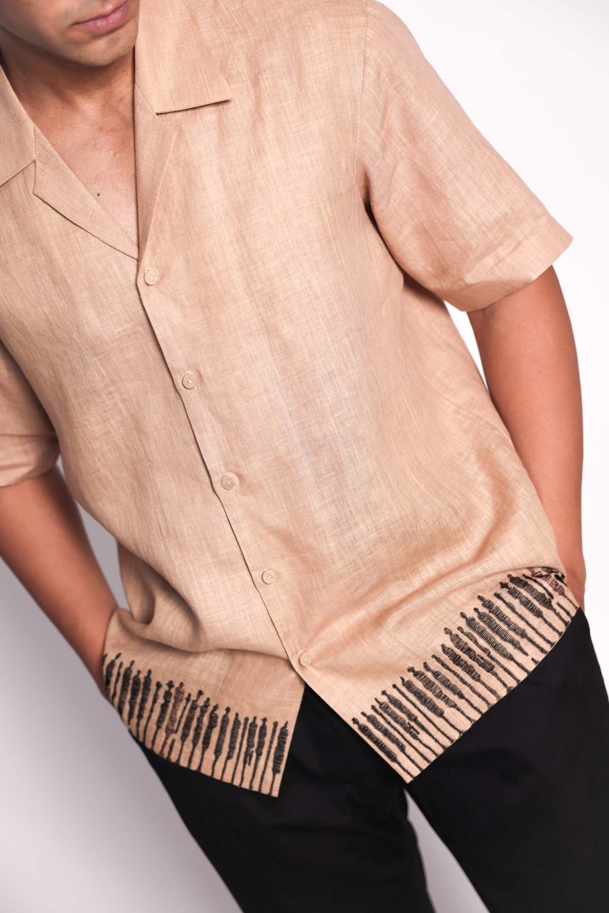 Beige Embroidered Logo Shirt