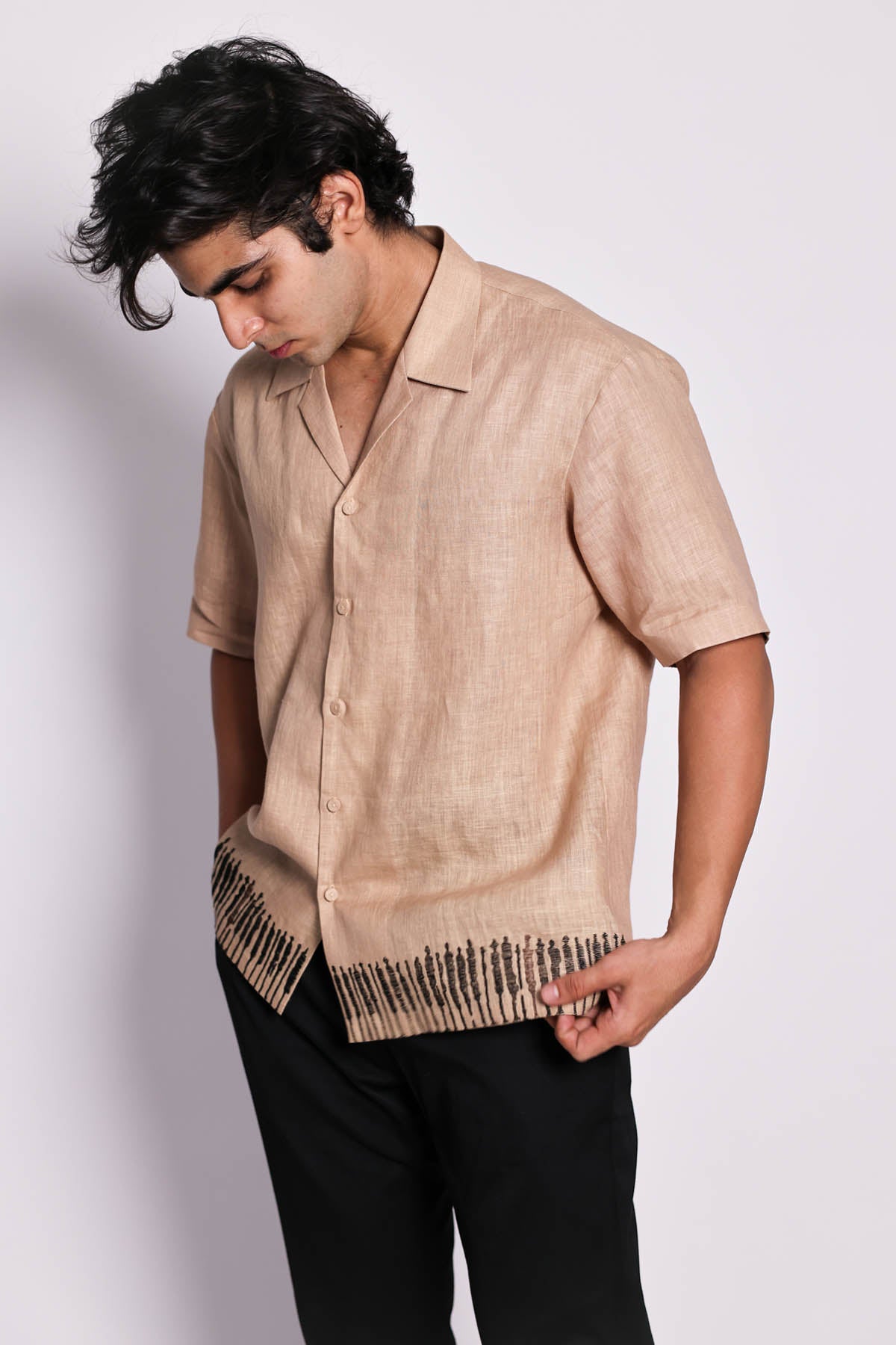 Beige Embroidered Logo Shirt
