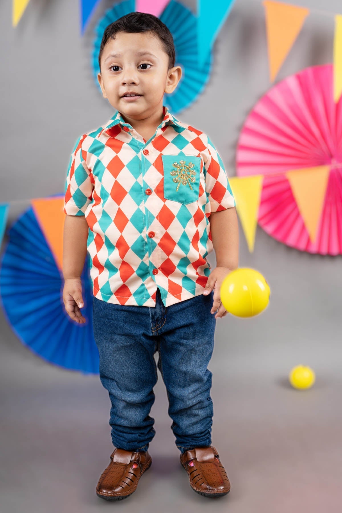 Little Brats Beige Embroidered Pocket Shirt for boy online at ScrollnShops