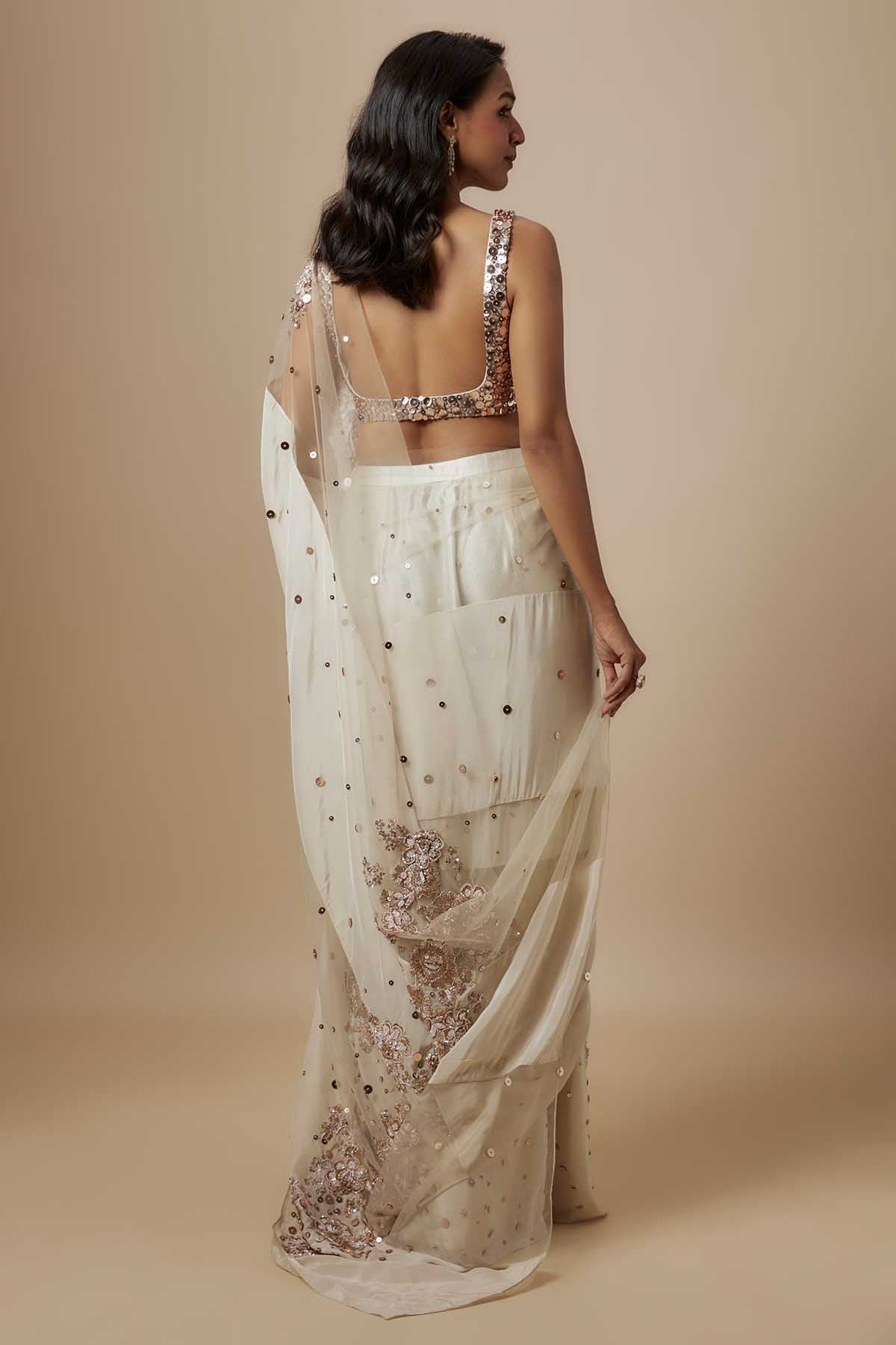 Beige Embroidered Saree & Blouse