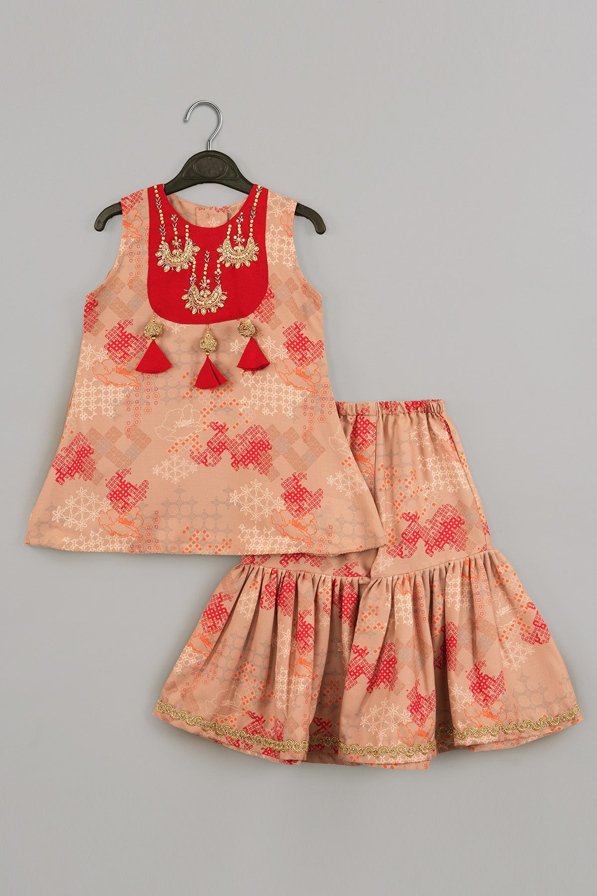 Buy Beige Embroidered Sharara Set for Kids by Little Brats Designer online available at scrollnshops