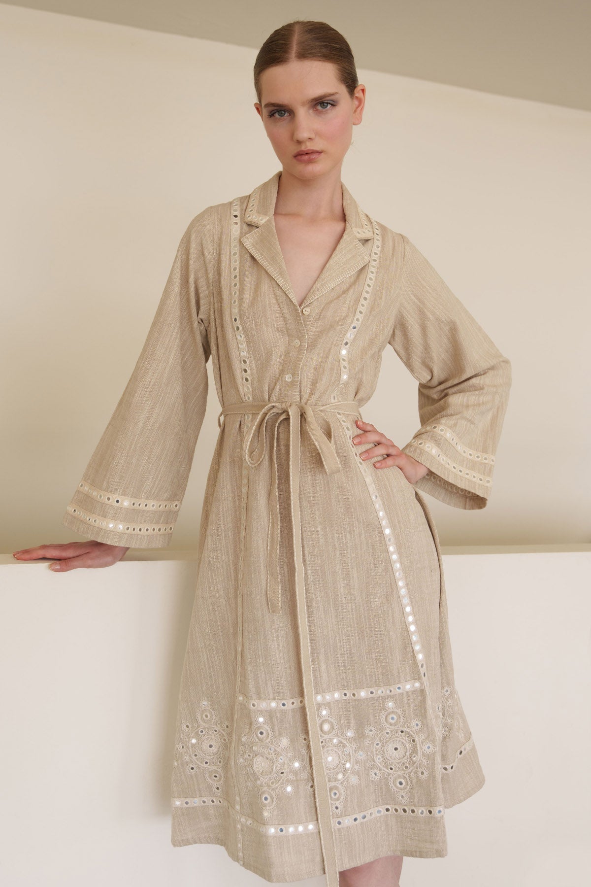 Buy Beige Embroidered Shirt Dress by Shruti Sancheti for women online at ScrollnShops