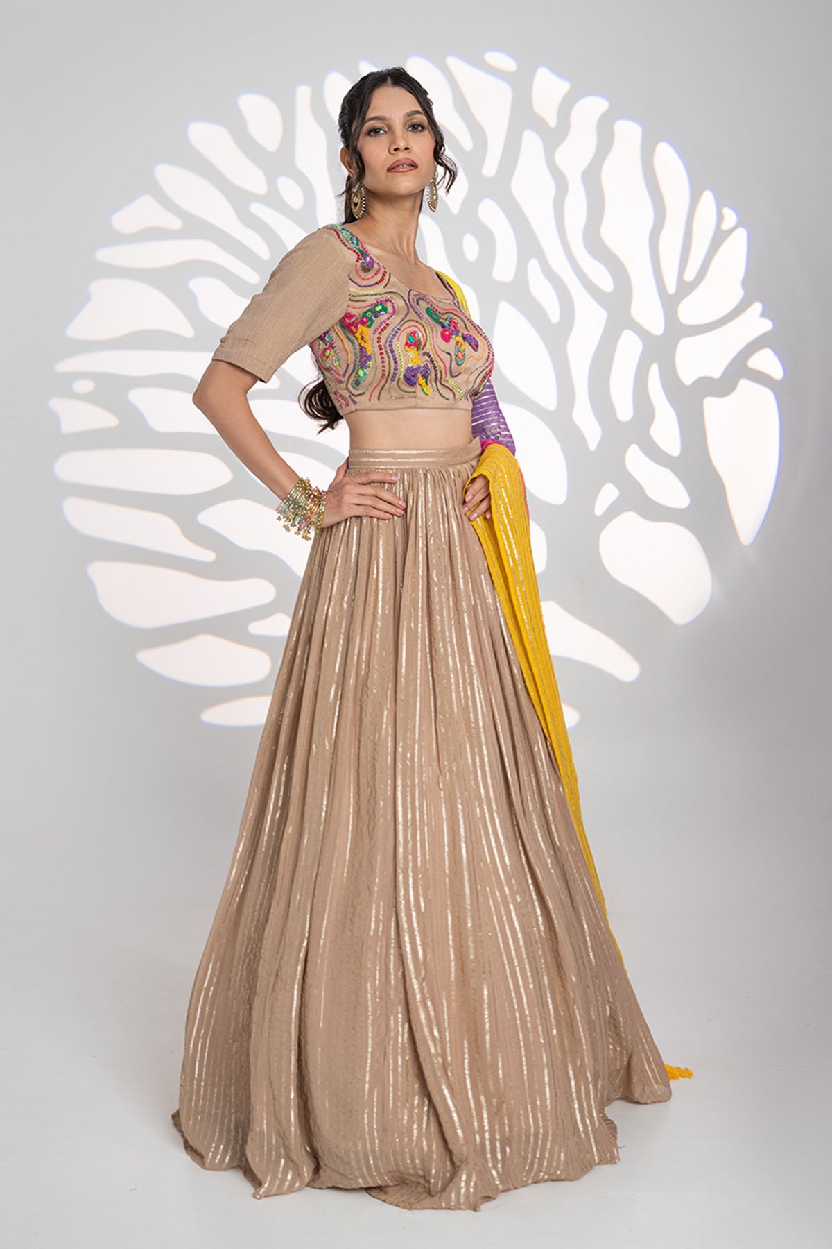 Beige Embroidery Lehenga Set